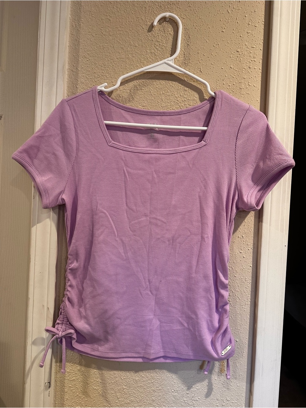 Justice Lavender Square Neck Short Sleeve Tee with Side Ties Size XL 0377
